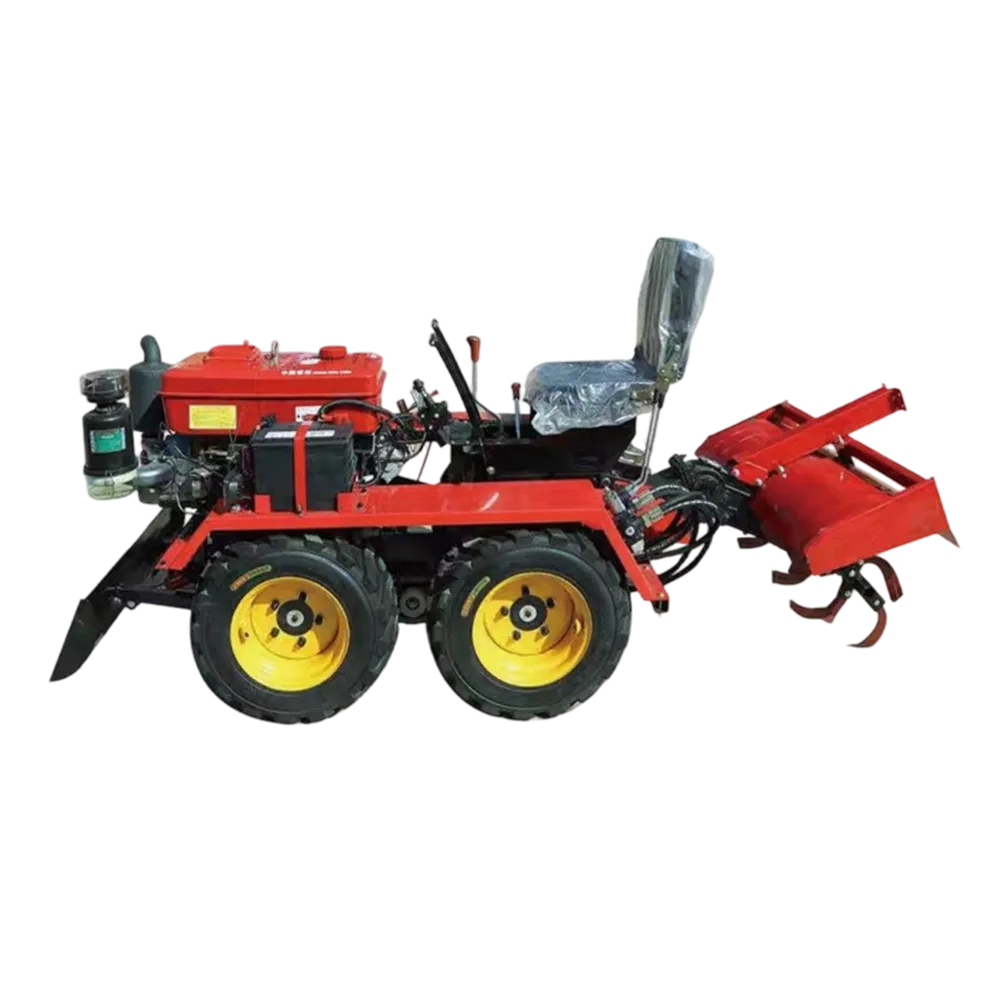 35 HP Compact Wheeled Ride-On Rotary Tiller for Agricultural Soil Preparation and Crop Cultivation
